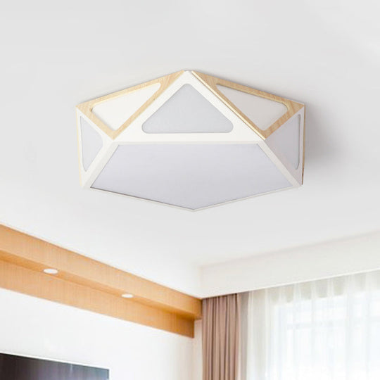 Modern Geometric Flush Light: Acrylic White/Pink/Yellow LED Ceiling Fixture, Warm/White Light, 16"/19.5" Wide