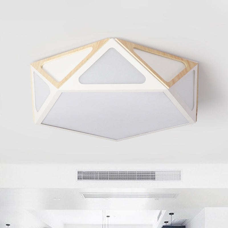 Modern Geometric Flush Light: Acrylic White/Pink/Yellow LED Ceiling Fixture, Warm/White Light, 16"/19.5" Wide
