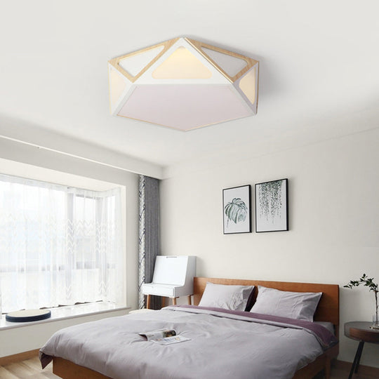 Modern Geometric Flush Light: Acrylic White/Pink/Yellow LED Ceiling Fixture, Warm/White Light, 16"/19.5" Wide