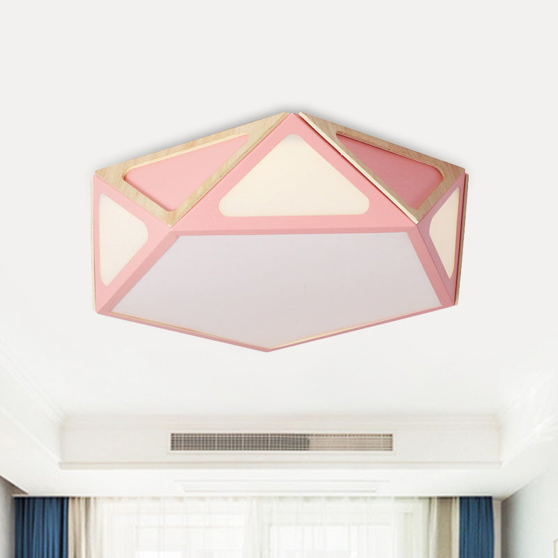 Modern Geometric Flush Light: Acrylic White/Pink/Yellow Led Ceiling Fixture Warm/White Light 16/19.5