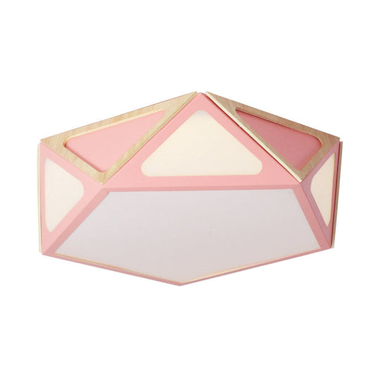 Modern Geometric Flush Light: Acrylic White/Pink/Yellow LED Ceiling Fixture, Warm/White Light, 16"/19.5" Wide