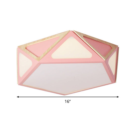 Modern Geometric Flush Light: Acrylic White/Pink/Yellow LED Ceiling Fixture, Warm/White Light, 16"/19.5" Wide