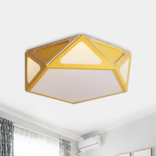 Modern Geometric Flush Light: Acrylic White/Pink/Yellow LED Ceiling Fixture, Warm/White Light, 16"/19.5" Wide