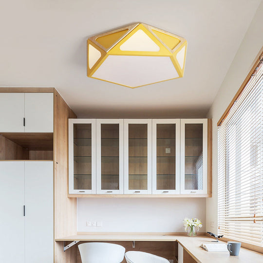 Modern Geometric Flush Light: Acrylic White/Pink/Yellow LED Ceiling Fixture, Warm/White Light, 16"/19.5" Wide