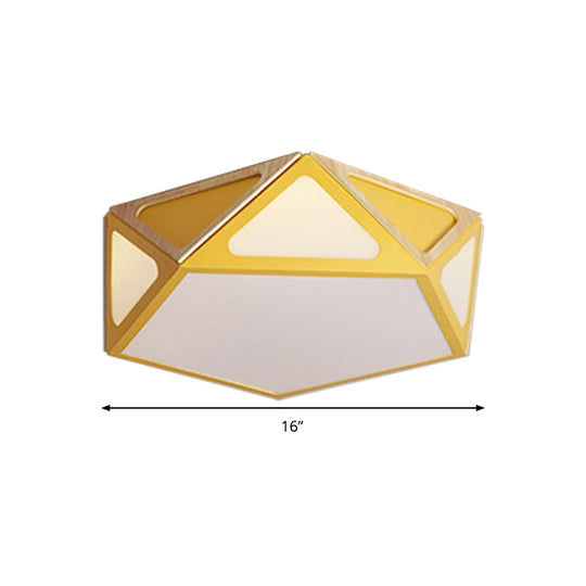 Modern Geometric Flush Light: Acrylic White/Pink/Yellow LED Ceiling Fixture, Warm/White Light, 16"/19.5" Wide