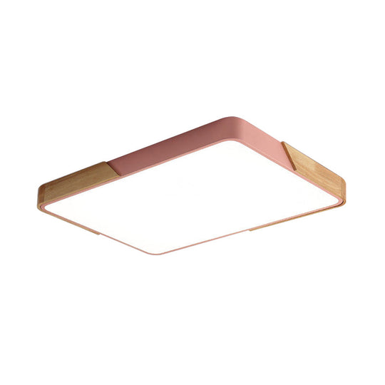 Modern Metal Flush Light: Rectangle Macaron LED Ceiling Fixture (White/Pink) with Acrylic Diffuser