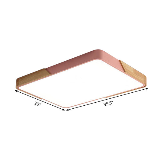 Modern Metal Flush Light: Rectangle Macaron LED Ceiling Fixture (White/Pink) with Acrylic Diffuser