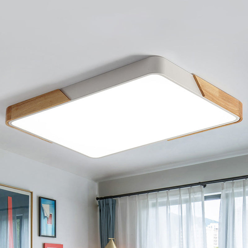 Modern Metal Flush Light: Rectangle Macaron LED Ceiling Fixture (White/Pink) with Acrylic Diffuser