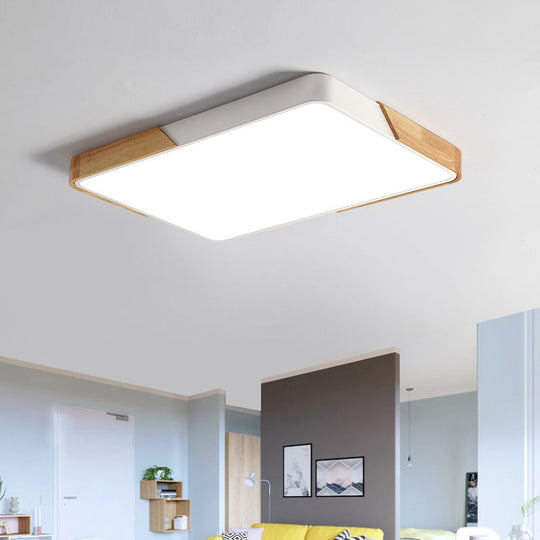 Modern Metal Flush Light: Rectangle Macaron LED Ceiling Fixture (White/Pink) with Acrylic Diffuser