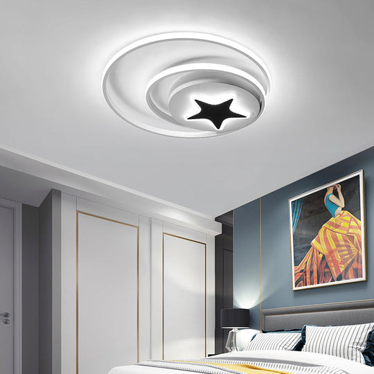 Contemporary Circle Acrylic Ceiling Fixture - Black/White Led Flush Mount 16/19.5 Wide White