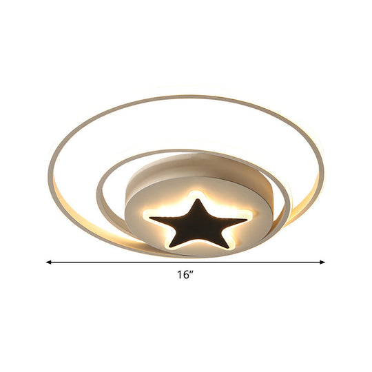 Contemporary Circle Acrylic Ceiling Fixture - Black/White, LED Flush Mount - 16"/19.5" Wide - White Light/Stepless Dimming - Remote Control