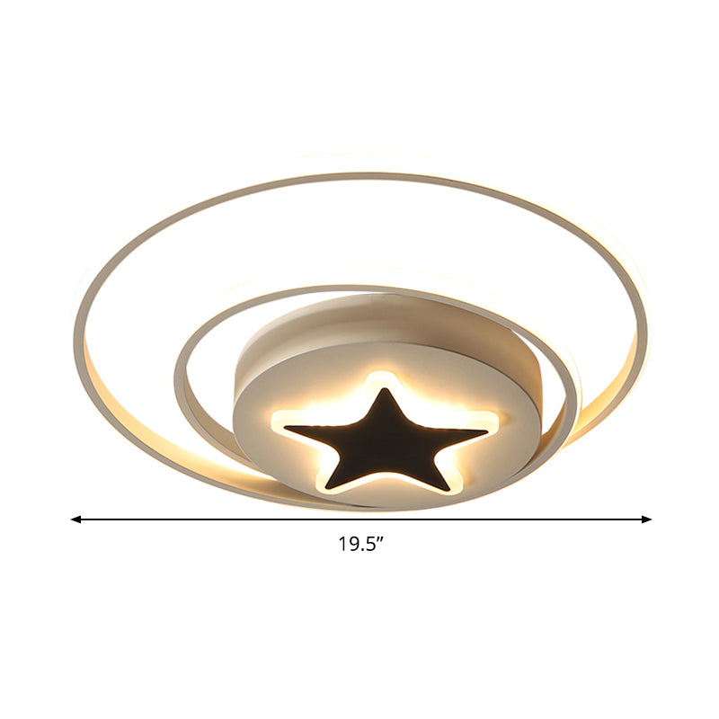 Contemporary Circle Acrylic Ceiling Fixture - Black/White, LED Flush Mount - 16"/19.5" Wide - White Light/Stepless Dimming - Remote Control
