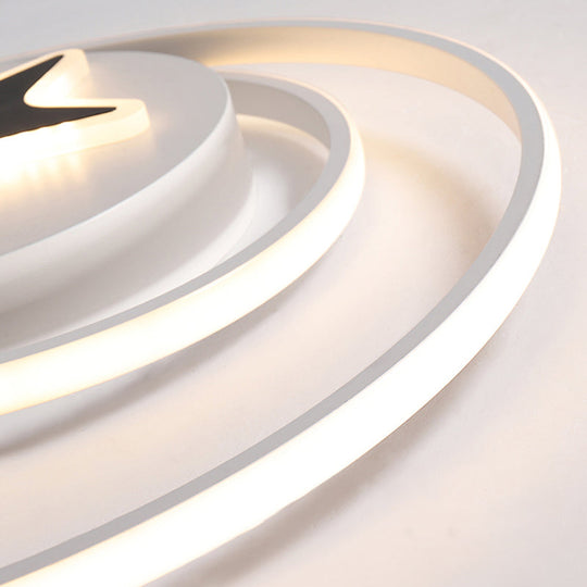 Contemporary Circle Acrylic Ceiling Fixture - Black/White, LED Flush Mount - 16"/19.5" Wide - White Light/Stepless Dimming - Remote Control