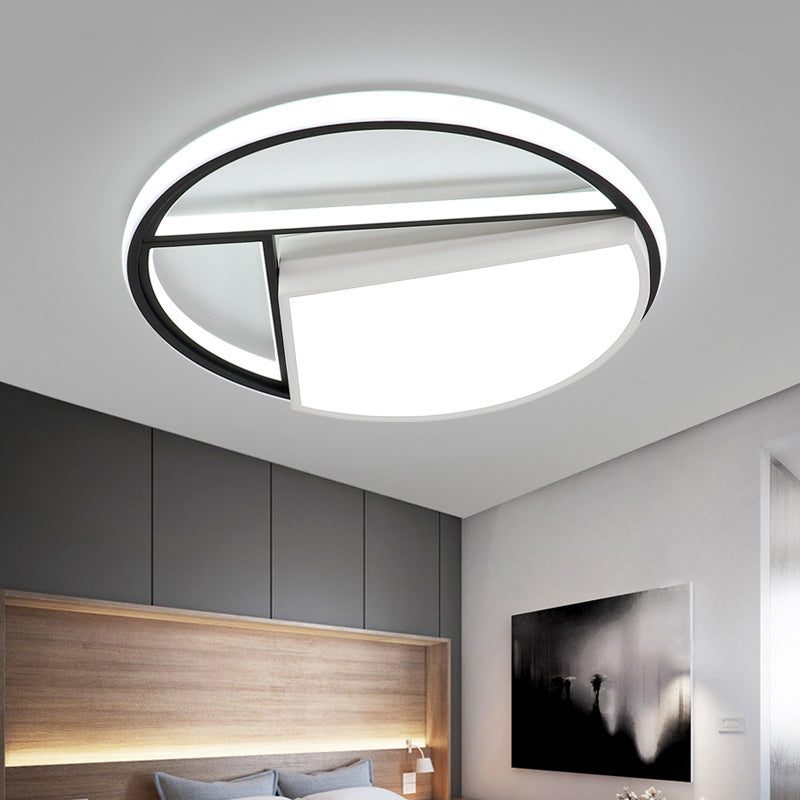 Contemporary Black & White LED Geometric Ceiling Lamp - 16"/19.5" Wide