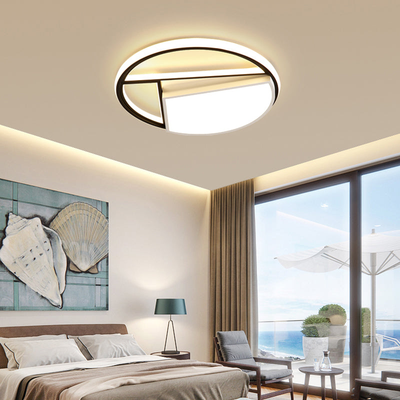 Contemporary Black & White LED Geometric Ceiling Lamp - 16"/19.5" Wide