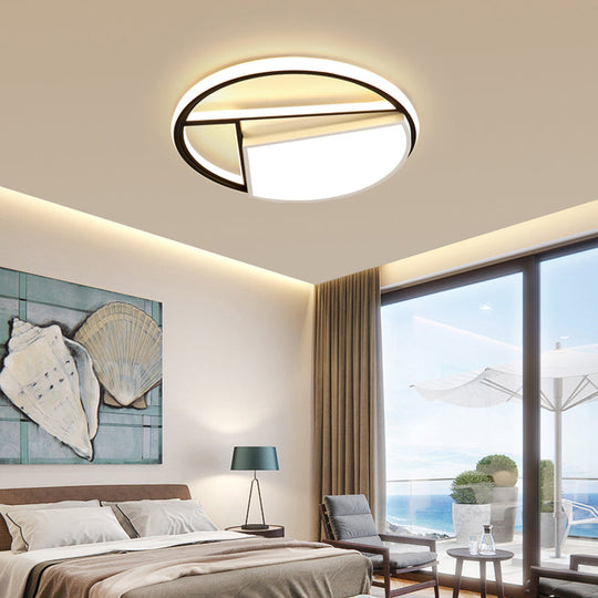 Contemporary Black & White LED Geometric Ceiling Lamp - 16"/19.5" Wide