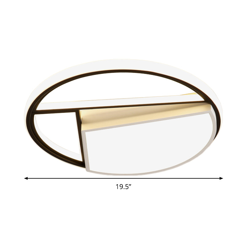 Contemporary Black & White LED Geometric Ceiling Lamp - 16"/19.5" Wide