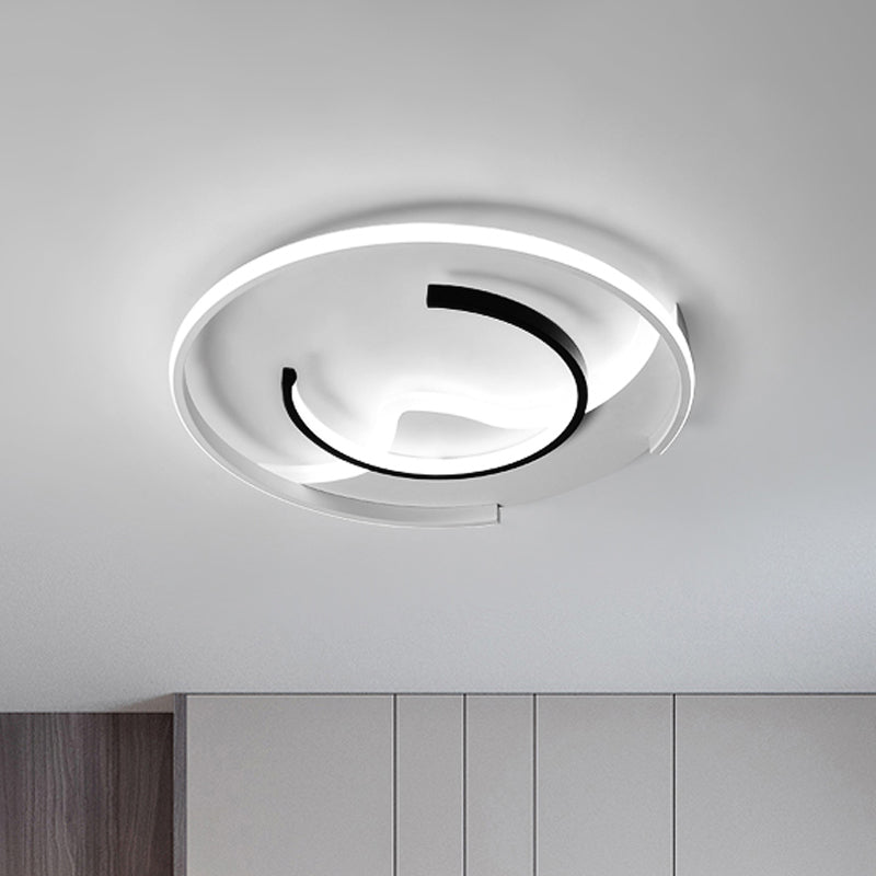 Modern Acrylic Ceiling Light: Semi-Circle Shape in Black & White, Flush Mounted with LED, Remote-Controlled Dimmable Warm Light - 16"/19.5" Wide