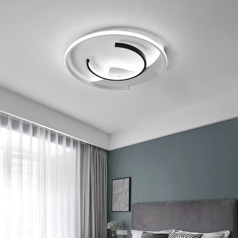 Modern Acrylic Ceiling Light: Semi-Circle Shape in Black & White, Flush Mounted with LED, Remote-Controlled Dimmable Warm Light - 16"/19.5" Wide
