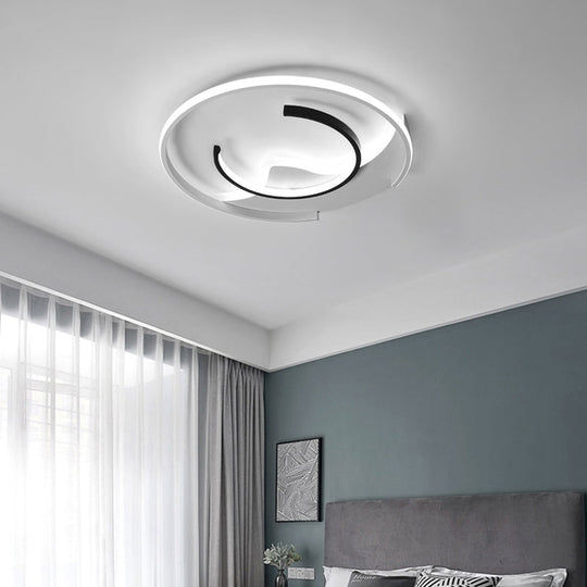 Modern Acrylic Ceiling Light: Semi-Circle Shape in Black & White, Flush Mounted with LED, Remote-Controlled Dimmable Warm Light - 16"/19.5" Wide