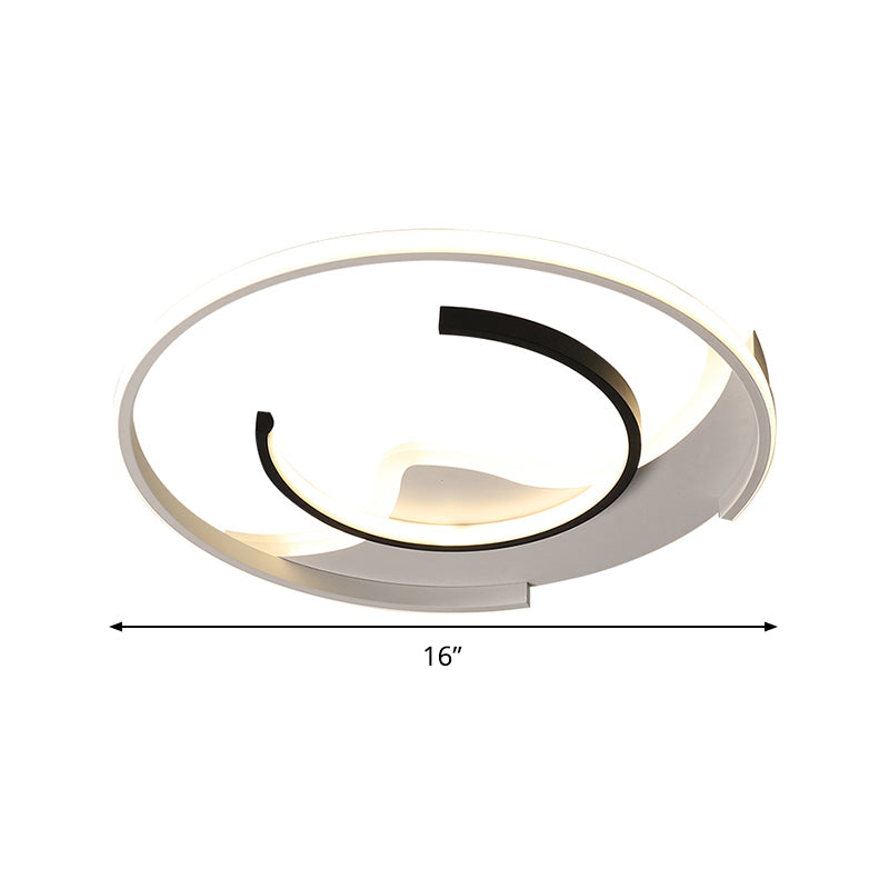 Modern Acrylic Ceiling Light: Semi-Circle Shape In Black & White Flush Mounted With Led