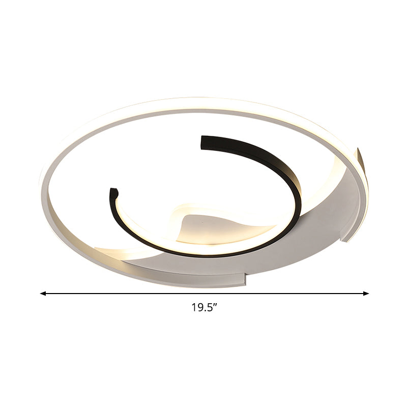 Modern Acrylic Ceiling Light: Semi-Circle Shape In Black & White Flush Mounted With Led