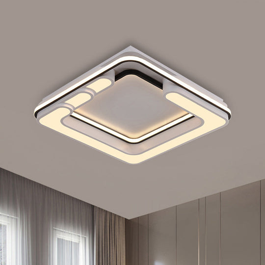 Contemporary Acrylic LED Flush Light - Square Ceiling Mounted Black & White - Warm/White Illumination