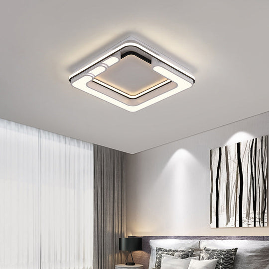 Contemporary Acrylic LED Flush Light - Square Ceiling Mounted Black & White - Warm/White Illumination