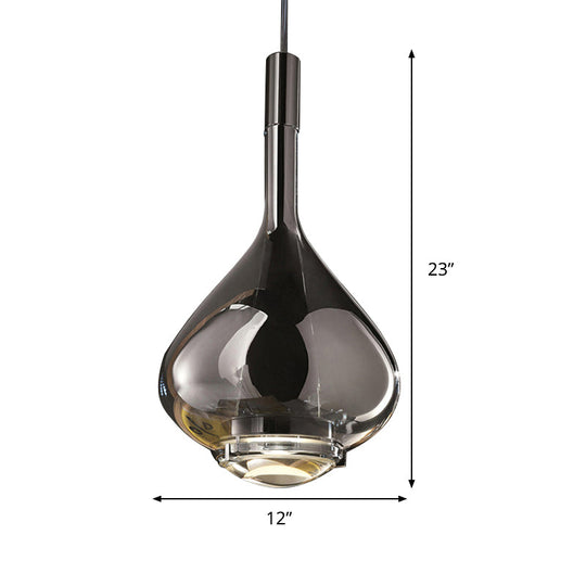 Modern Rose Gold/Clear/Smoke Glass Pendant Light - Beaker-Inspired Shape | 1-Light Dining Room Hanging Kit