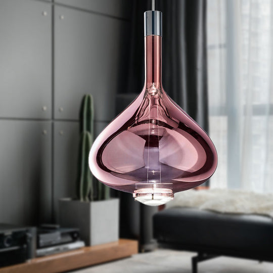 Modern Rose Gold/Clear/Smoke Glass Pendant Light - Beaker-Inspired Shape | 1-Light Dining Room Hanging Kit