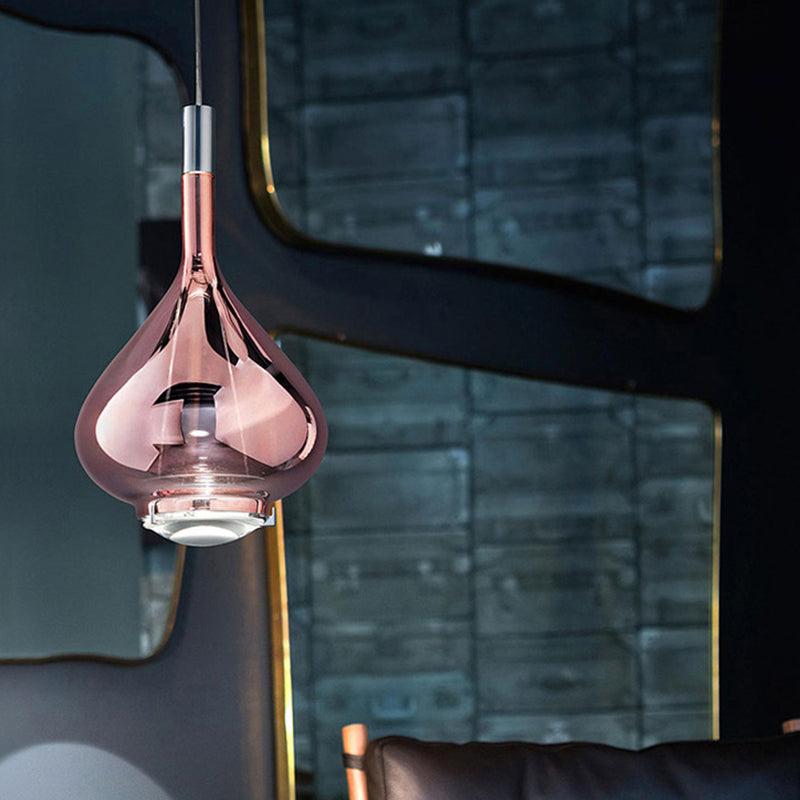 Modern Rose Gold/Clear/Smoke Glass Pendant Light - Beaker-Inspired Shape | 1-Light Dining Room Hanging Kit