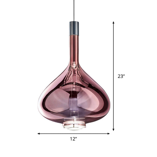 Modern Rose Gold/Clear/Smoke Glass Pendant Light - Beaker-Inspired Shape | 1-Light Dining Room Hanging Kit