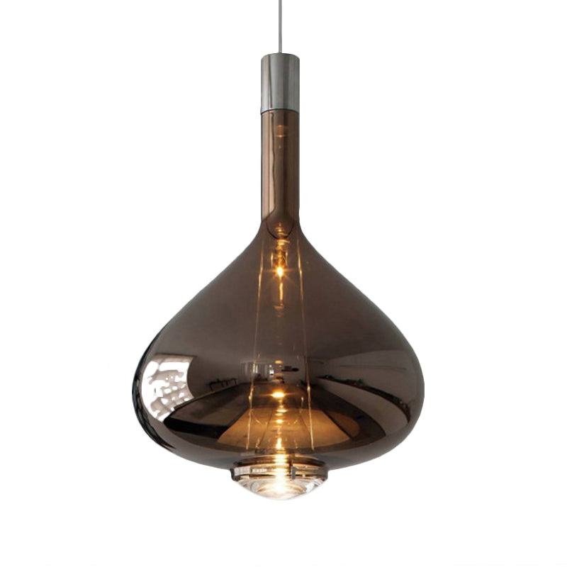 Modern Rose Gold/Clear/Smoke Glass Pendant Light - Beaker-Inspired Shape | 1-Light Dining Room Hanging Kit