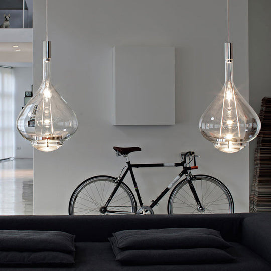 Modern Rose Gold/Clear/Smoke Glass Pendant Light - Beaker-Inspired Shape | 1-Light Dining Room Hanging Kit