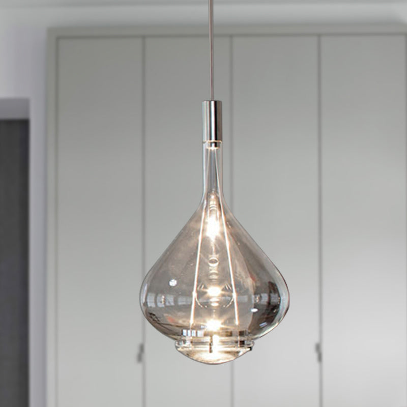 Modern Rose Gold/Clear/Smoke Glass Pendant Light - Beaker-Inspired Shape | 1-Light Dining Room Hanging Kit