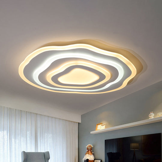 Ultra Thin Acrylic Ripple Ceiling Lamp - 19.5"/23.5" W, Simple White LED Light in Warm/White