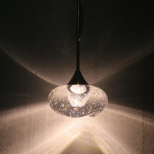 Plafonnier suspendu en laiton, ovale en verre grainé transparent, style contemporain, 1 ampoule