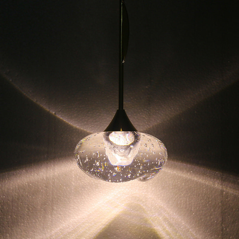 Contemporary Brass Seeded Glass Pendant Light - Elegant Oval Hanging Ceiling