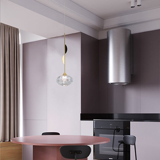 Contemporary Brass Seeded Glass Pendant Light - Elegant Oval Hanging Ceiling