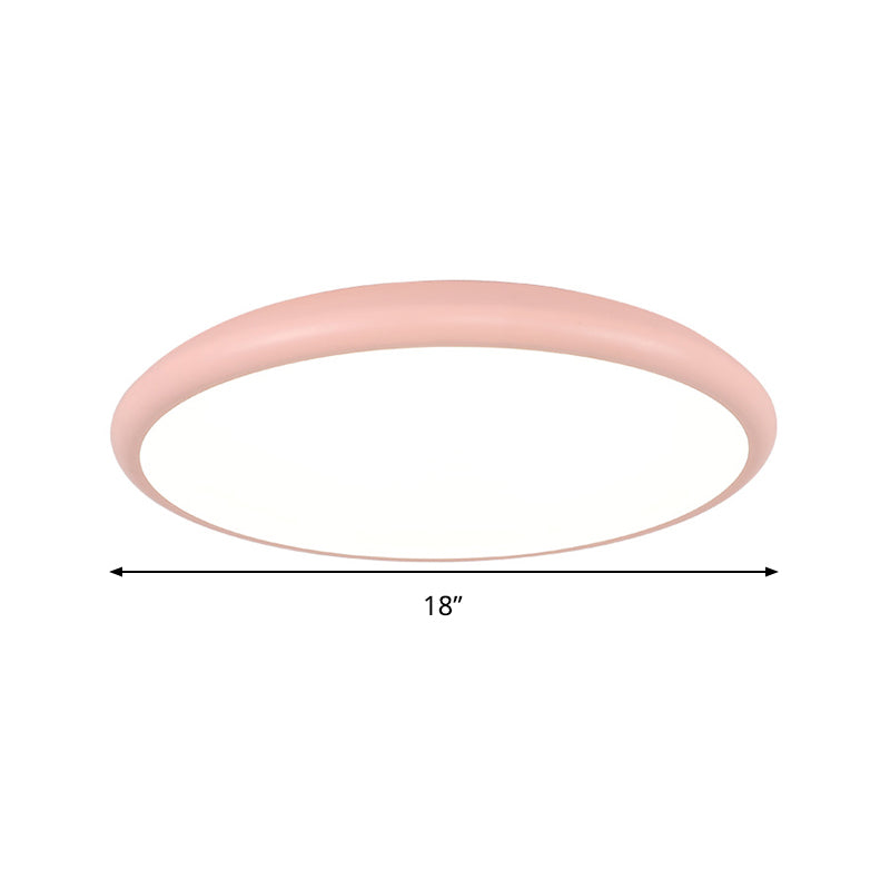 Modern Pink LED Ceiling Mounted Fixture, Round Acrylic Flush Mount Light in Warm & White Light, 15"/18"/22" Width
