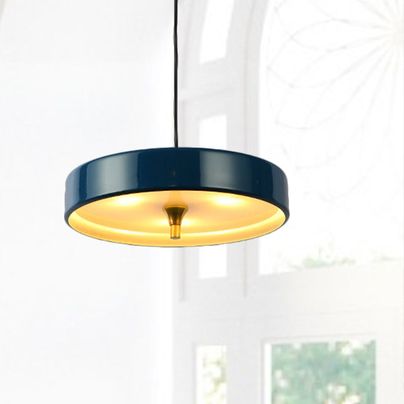 Modern Disk Pendant Light - Blue/White/Black Metal - Hanging Lamp for Bedroom