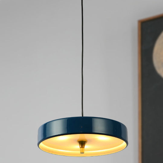 Modern Disk Pendant Light - Blue/White/Black Metal - Hanging Lamp for Bedroom