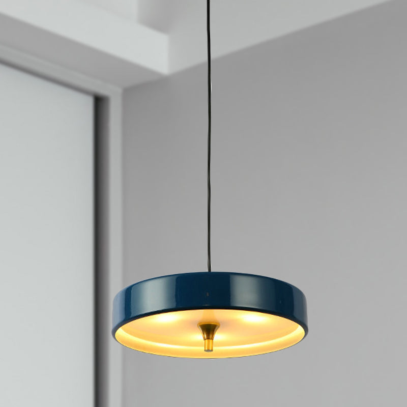 Modern Disk Pendant Light - Blue/White/Black Metal - Hanging Lamp for Bedroom