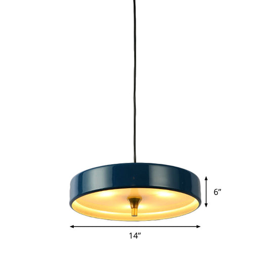 Contemporary Disk Pendant Light - Blue/White/Black Metal Bedroom Hanging Lamp