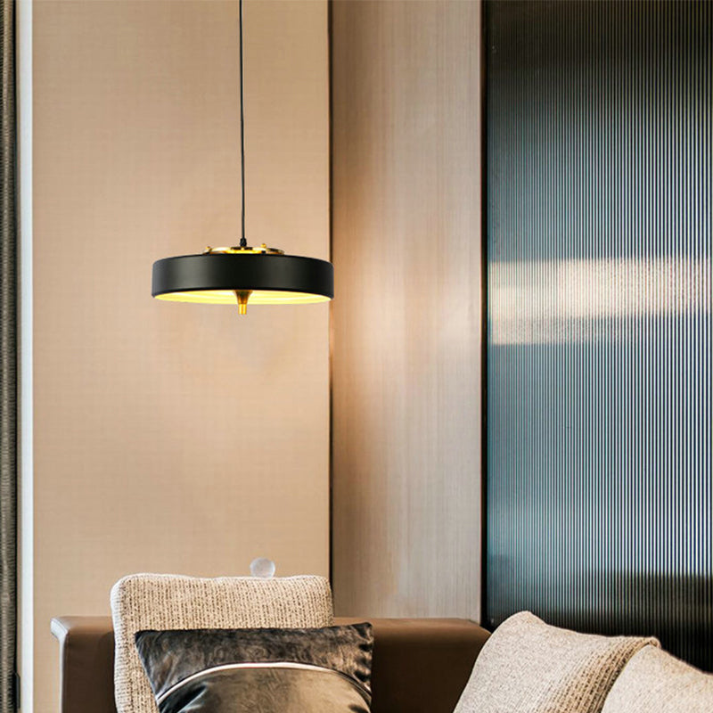 Modern Disk Pendant Light - Blue/White/Black Metal - Hanging Lamp for Bedroom