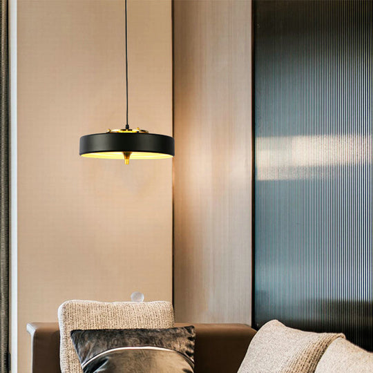 Contemporary Disk Pendant Light - Blue/White/Black Metal Bedroom Hanging Lamp