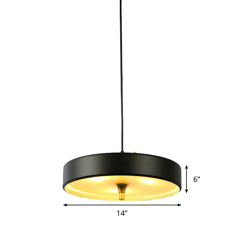 Contemporary Disk Pendant Light - Blue/White/Black Metal Bedroom Hanging Lamp