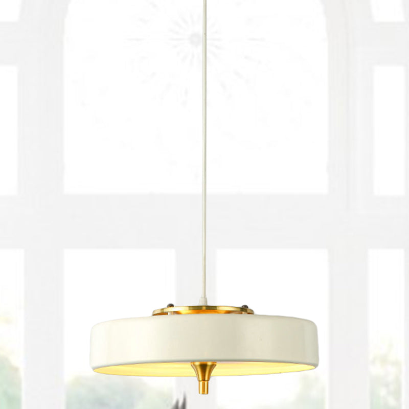 Contemporary Disk Pendant Light - Blue/White/Black Metal Bedroom Hanging Lamp