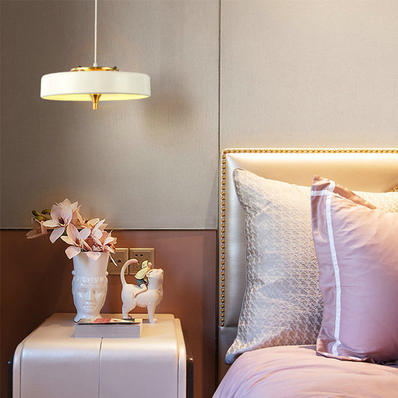 Contemporary Disk Pendant Light - Blue/White/Black Metal Bedroom Hanging Lamp