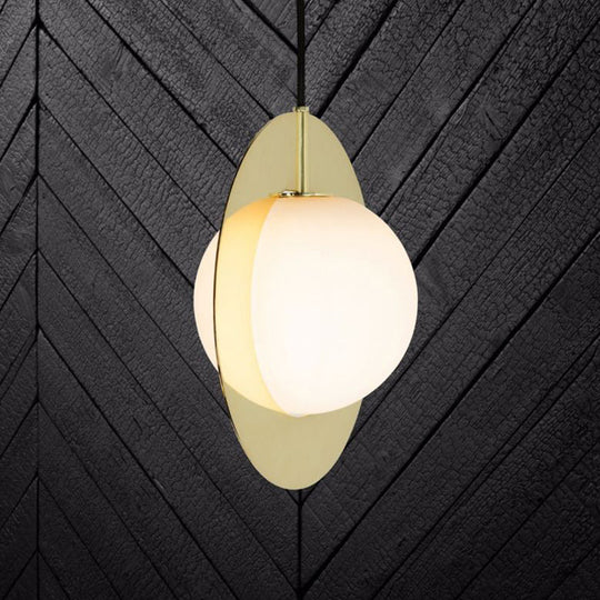 White Glass Pendant Lamp With Gold Ring - Modern Hanging Ceiling Light